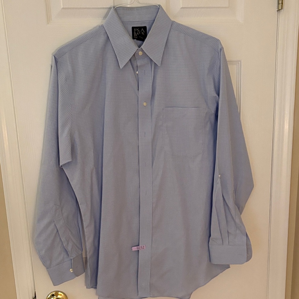 Jos. A. Bank Light Blue Checkered Dress Shirt 16-34